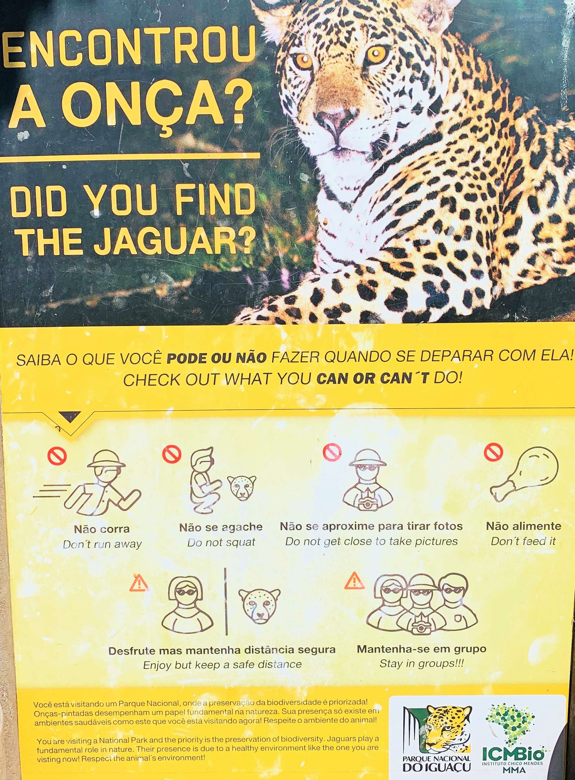 Warning about Jaguars in the National park in Iguassu